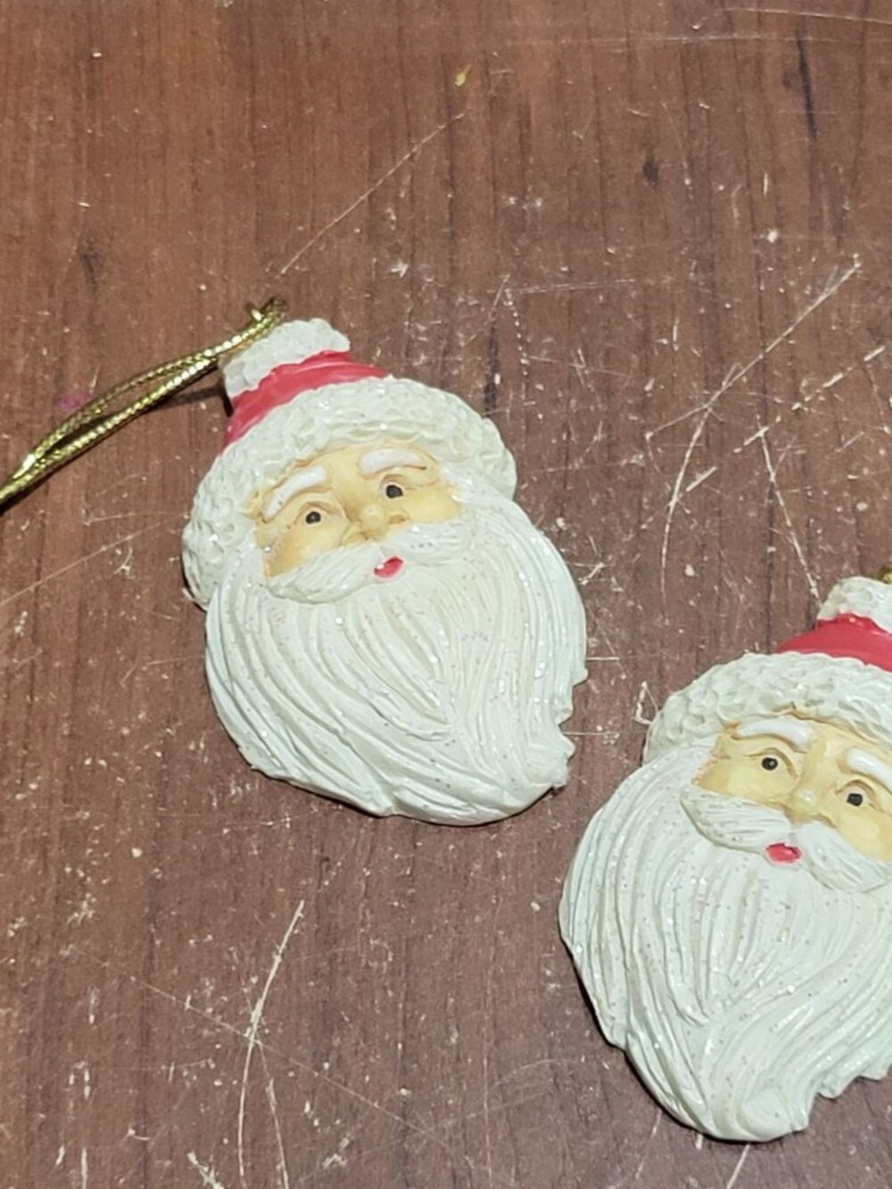 Vintage Resin Santa Claus Head Christmas Ornaments 2002 Set of 2